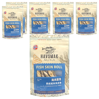 海夫默克 挪威鱈魚魚皮捲 犬用 100% 大西洋鱈魚皮 天然膠原蛋白 & Omega-3脂肪酸, 鱈魚, 50g, 6包