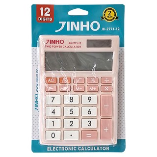 JINHO 京禾 JH-2771-12 12位元計算機, 大型LCD數字顯示, 雙重電源供應, 粉色, 1個