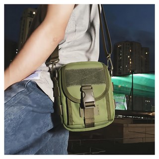 E.City 復古風防潑水運動休閒三用騎行手機挎包 牛津布材質 重量約170g, 19 x 15 x 5.5cm, 綠色, 1個