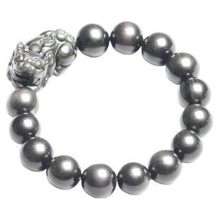 財神小舖 黑曜石手鍊 天然彩虹眼黑曜石, 珠子14mm 貔貅34 x 18mm, 1個