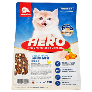 Hero MAMA 幼貓 初乳晶球糧 APS專利牛初乳 增加鈣質 3種腸胃益生質, 營養嫩雞, 1.2kg, 1包
