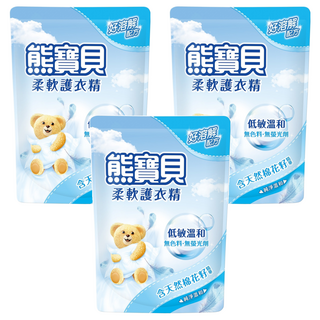 熊寶貝 衣物柔軟精 補充包 純淨溫和, 柔軟精華, 去除汙漬, 消除異味, 無添加磷與螢光劑, 1.84L, 3包