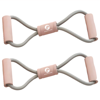 MICHAEL FITNESS 麥克健身 加粗管徑八字拉力器 加長加粗防滑 彈力繩, 雲粉, 2條, 41 x 11.5cm