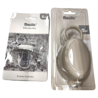 Basilic 貝喜力克拇指型安撫奶嘴, 可掛式奶嘴收納盒, 6個月以上, 灰色 + 奶茶, 1組