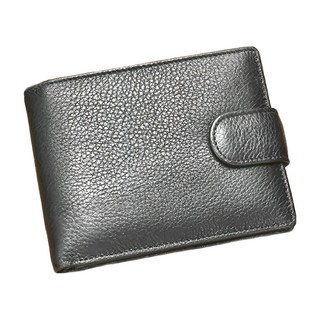 RFID 真皮頭層牛皮 3折 男士皮夾, 12.5 x 9.5 x 2.5cm, 黑色