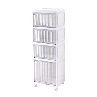 FAmILyLIFE 生活 磁吸式多功能附輪防塵4層收納櫃, 純白色, 1個