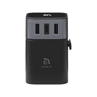ADAM elements 亞果元素 OMNIA T3 六合一旅行萬國轉接充電器，USB-A x 2, USB-C x 1，美規/歐規/英規/澳規, 黑色, 1盒