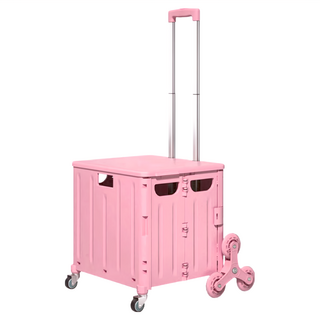 AOTTO 創意傢俱 可爬梯八輪折疊收納車 購物車 不佔空間 大容量 材質: 環保PP 顏色: 淡雅粉/薄荷綠/質感灰, 1個