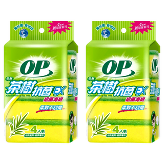 OP 天然茶樹抗菌海綿菜瓜布, 4個, 2包