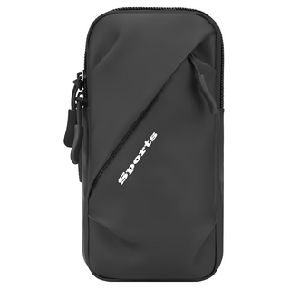 運動跑步健身專用手機臂包, 雙層口袋設計, 防潑水, 彈力鬆緊帶, 加寬後帶搭配雙重強力魔術貼, 6.7吋, 黑色