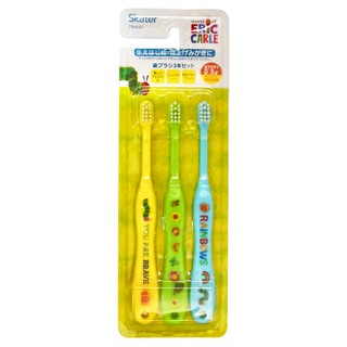 Skater 好餓的毛毛蟲 牙刷 14.5cm 0~3歲適用, 黃+綠+藍, 3支, 1組
