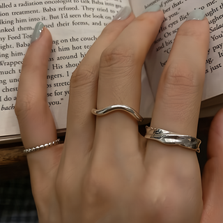 Stone Jewelry 銀925線條感開口戒指3件組