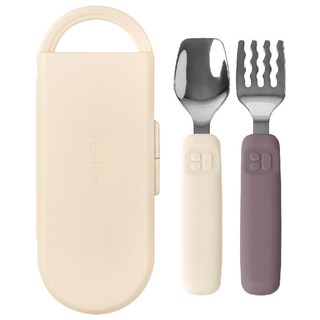 MOTHER-K LIFE 輕奢不鏽鋼學習叉匙收納組, 鉑金矽膠, 304不鏽鋼, 適用年齡12個月以上, 湯匙 + 叉子 + 收納盒, 紫雪, 1組