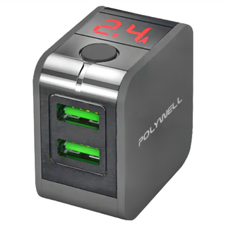 POLYWELL 寶利威爾 12W LED數顯自動斷電快充頭 PW15-T05-A057, 黑色, 1個