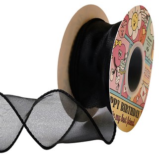 POPO FANCY 優質雪紡柯根紗緞帶 4公分, 黑色, 1個, 9m