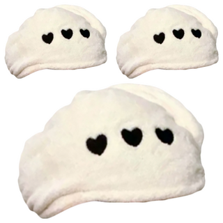 沐慕家居 超吸水刺繡乾髮帽 3個 珊瑚絨材質 62x23cm, 愛心