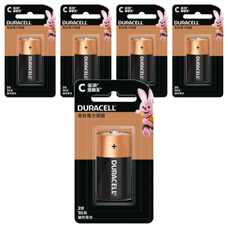 DURACELL 金頂 鹼性電池 2號C, 5顆