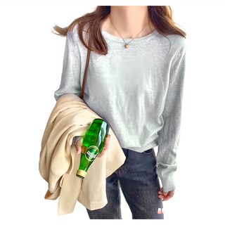 FB8371 薄款圓領羊絨長袖打底衫 - 灰色, 不適用