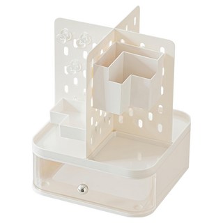 桌面洞洞板旋轉收納盒, 2層, 白色