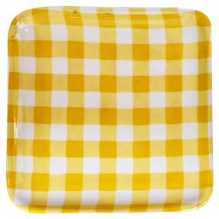 Homely Zakka 日系清雅陶瓷格紋點心盤 10.5 x 10.5 x 1.5cm 130g, 黃色, 1個