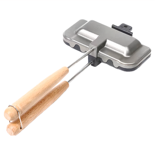 GoPeaks 不沾雙面均勻加熱戶外露營三明治烤盤 0.4KG 1個 鑄鐵 木柄, 鑄鐵, 木柄