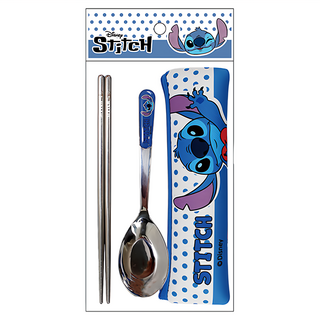 MICKEY MOUSE 米奇 潛水布袋 304不鏽鋼餐具組 Set, 筷子18.8 x 0.6cm + 湯匙17.8 x 3.9cm, 1組