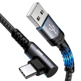 CODEWAY 90度 USB A to USB C 快充充電線, 3m, 單一顏色, 1條
