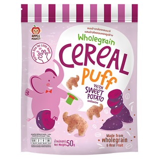 APPLE MONKEY 愛啵寶寶 象象泡芙麥片 50g 寶寶零食 全穀物 無添加, 紫番薯, 1包