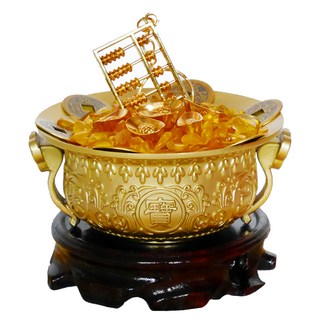 命運好好玩 李行 五路齊發黃銅聚寶盆, 含金算盤, 招財元寶, 帝王銅錢, 黃水晶, 8109772, 1個