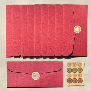 Lead Home 高級亞麻禮金信封 10入 + 貼紙 12入 組 勃根地紅, 1組, 酒紅色(信封)