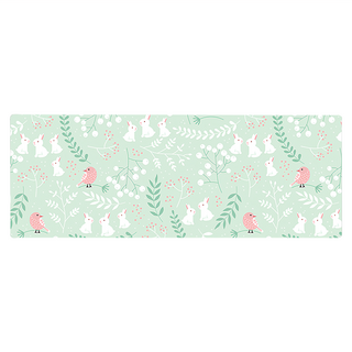 半島良品 PVC防油防水皮革地墊, 鳥語白兔 綠色, 1件