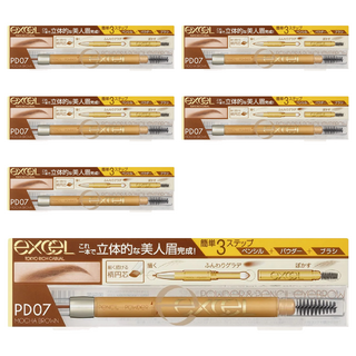 Excel 3合1持久造型眉筆 - 眉粉眉刷 防水防暈染, PD07 摩卡棕, 6件