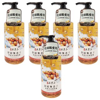 古寶無患子 舒緩潔膚沐浴精華露 舒緩小白花香氣 無患子植物性皂素, 600g, 5瓶