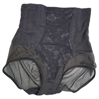 織花網紗塑身高腰收腹內褲, 提臀, 彈力網布, 3XL, 黑色