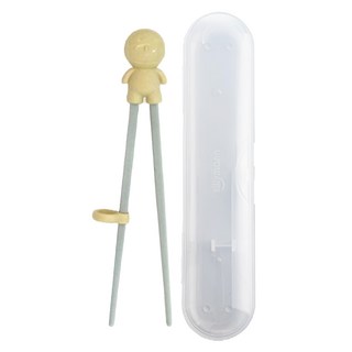 sillymann 100%鉑金矽膠兒童左右手學習筷 附防塵盒 W5K3716, 奶油綠, 1盒