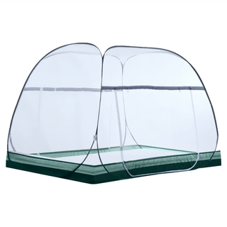 Life+ 免安裝蒙古包雙開門蚊帳, 雙人款 條紋綠色