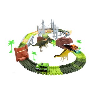 EagleStone 兒童仿真恐龍軌道車玩具套裝 194pcs DIY軌道車 附帶LED燈的2輛電動汽車, 多色, 不適用, 1組
