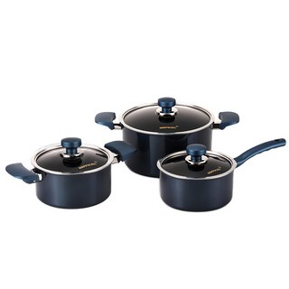 HAPPYCALL Classic Dyamond 鑽石塗層鍋具組, 18公分單柄鍋 + 20公分雙耳鍋 + 24公分湯鍋, 藍色, 1組