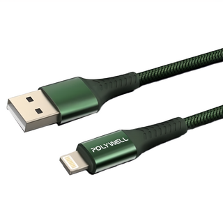 POLYWELL USB-A To Lightning 編織充電線 適用iPhone PW15-W45-A279, 1m, 綠色, 1條