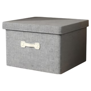 小麥購物 棉麻掀蓋式收納箱 特大, 灰色, 1個