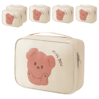 可愛卡通收納化妝包 24.5x18x7cm 斜紋布材質, 奶白米, 6個