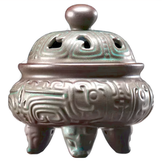 A&R 招財開運陶瓷青銅古紋三足鼎香薰爐 祥雲紋 加贈防火棉片, 10.7 x 11.4cm, 1個