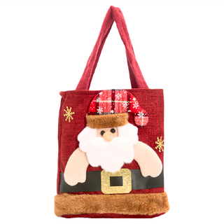 聖誕老人手提袋, 紅色絨布/麻布/纖維棉材質, 聖誕禮物袋, 20x20cm, 聖誕老人, 1個