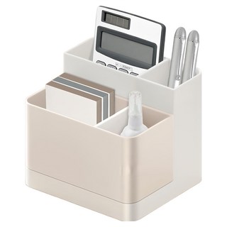 AHOYE 簡約雙色組合可拆式筆筒/文具筒/化妝盒/刷具收納盒/分格收納架, 1個, 白色 + 淡膚色