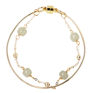 Radiant Star 溫潤如玉天然和田玉磁吸圓環雙層手鍊 925純銀/鈦鋼, 腕圍17.3cm + 水晶0.5cm, KTL821