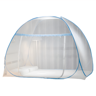 拍平方 摺疊蚊帳蒙古包 加大180x200cm 雙門 無底 加密網紗 藍色, 2人