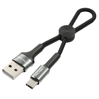 POLYWELL 寶利威爾 USB-A-Type-C 極短收納充電 PW15-W45-A339, 0.12m, 黑色, 1條