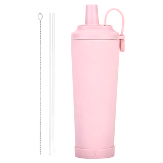 磁吸提手 陶瓷內膽保溫珍奶隨行杯, 830ml, Tritan吸管, 磁吸收納, 粉色, 1個