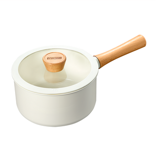 ANDY MAY2 日式櫸木柄陶瓷不沾鍋 奶鍋, 18cm, 白色 + 原木色, 1個
