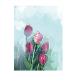 24mama 掛畫 單聯式 植物花卉 靜物 浪漫美麗 藝術 插圖 春天 無框畫 時鐘掛畫 -紅色鬱金香 1入, 40 x 30cm